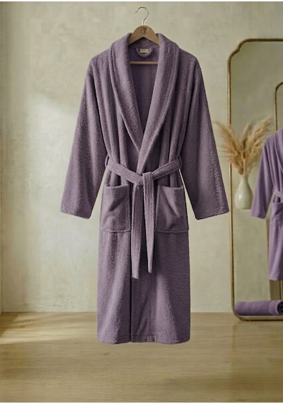 Unisex Bukle Kumaş Şalyaka Tek Bornoz - Bej Mor