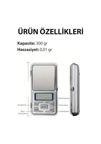Cep Terazisi 300 Gr Kapasite 0.01 Gr Kompakt Ve Taşınabilir Tartı Çok Renkli