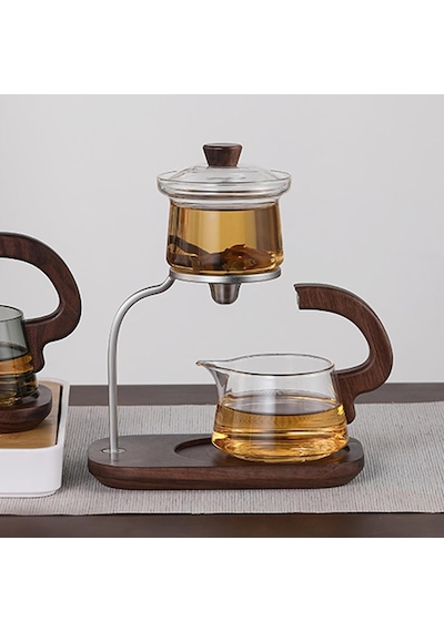 Morponi Akasya Detaylı Borosilikat Cam Manyetik Özellikli Japon Stili Lüks Bitki Çayı Demliği 250 Ml Şeffaf