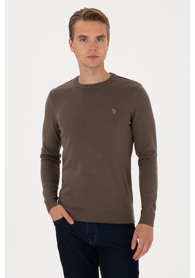 U.S. Polo Assn. Erkek Slim Fit Bisiklet Yaka Vizon Basic Kazak 50313713-VR052