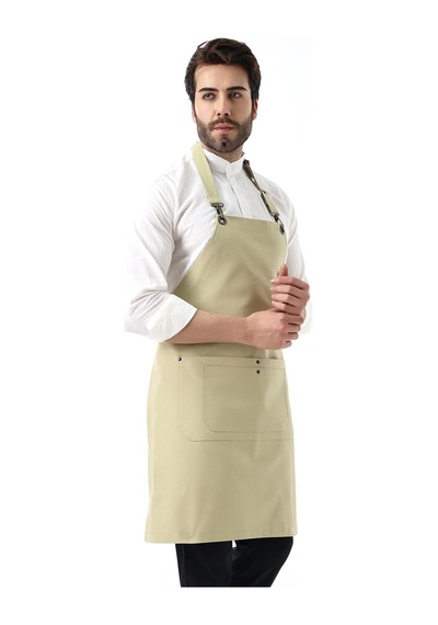 Barista Boyundan Askılı Önlük Çift Cepli - Bej-12183 Bej