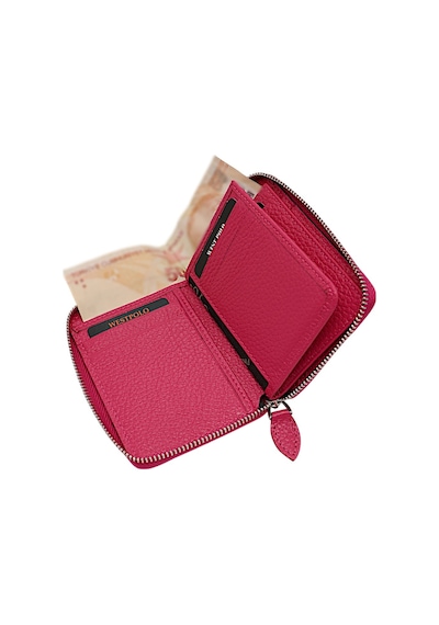 Westpolo Hakiki Deri Kağıt Para Ve Bol Kart Bölmeli Fermuarlı Unisex Cüzdan - Fuşya 4125832