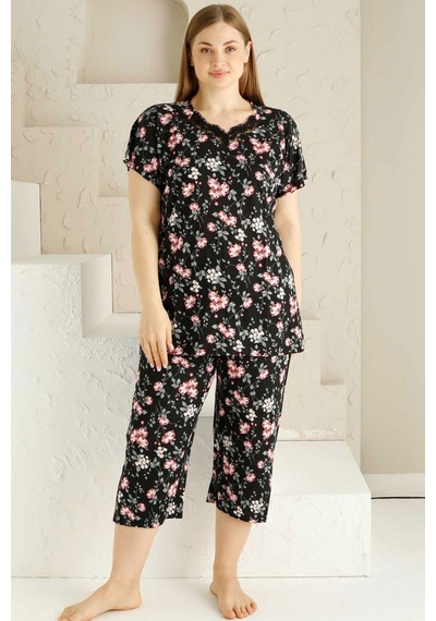 Alimer Kadın Siyah Büyük Beden Bermuda Pijama Takm Edy2735b-s Siyah