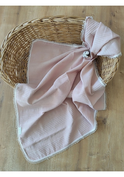 Bebek Battaniyesi Bebek Örtüsü Puset Örtüsü Çok Amaçlı Bebek Pikesi Mevsimlik Hediyelik 80x90 Cm Pudra