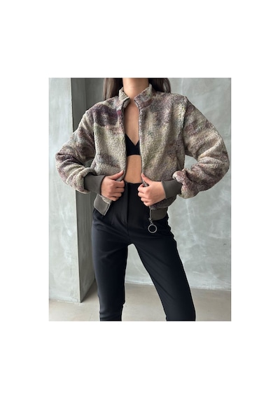 Verymoda Leopar Desenli Peluş Mont F1129 Kamuflaj