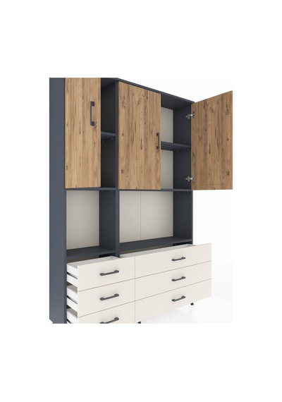 Arges Dolap 6 Raflı 6 Çekmeceli 3 Kapaklı 132x30x195 Antrasit... Antrasit