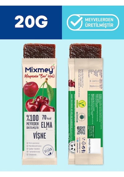 Mixmey Vişne Meyve Barı 24 Adet | Atıştırmalıklar – Vegan, Glutensiz, Koruyucusuz (20GR X 24 ADET)