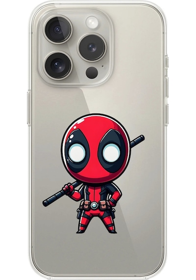 Apple Uyumlu iPhone 12 Pro Max Şeffaf Kılıf Chibi Deadpool 8 Tasarımlı