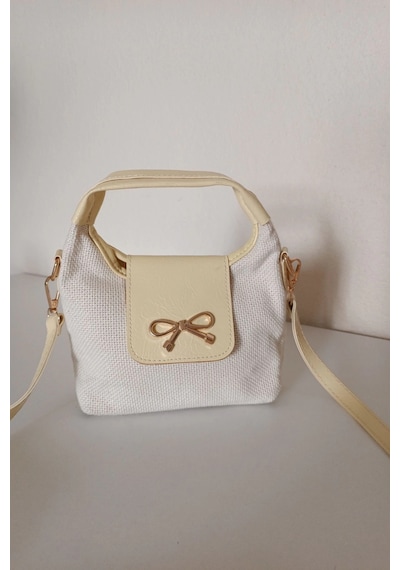 Ribbon Keten Sarı Mini Kadın El Kol Ve Omuz Çantası Keten Sarı