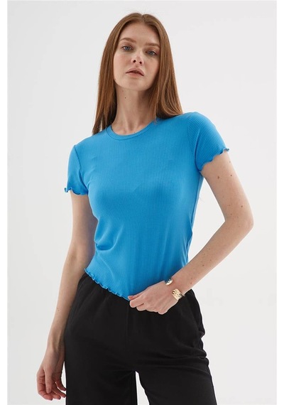 Fashion Friends Kısa Kollu Saks Kadın T-shirt 25y0444k1 Saks