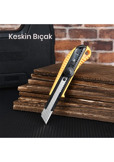 Delı Profesyonel Kırılabilir Maket Bıçağı 18mm Sk5 Kilit Mekanizmalı, Sarı