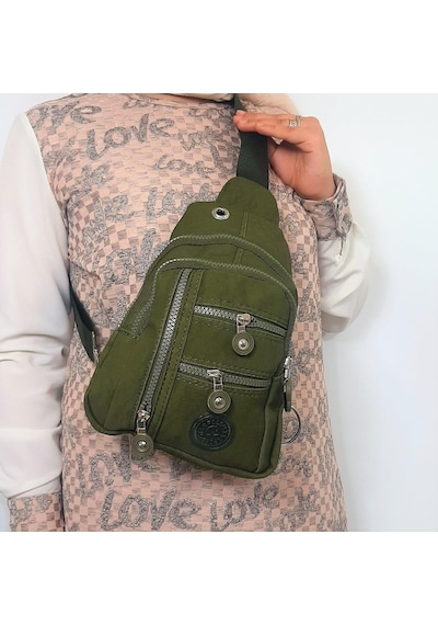 Fiyra Bb1 Haki Renk Krinkıl Kumaş Beş Bölmeli Body Bag Bayan Çanta Haki