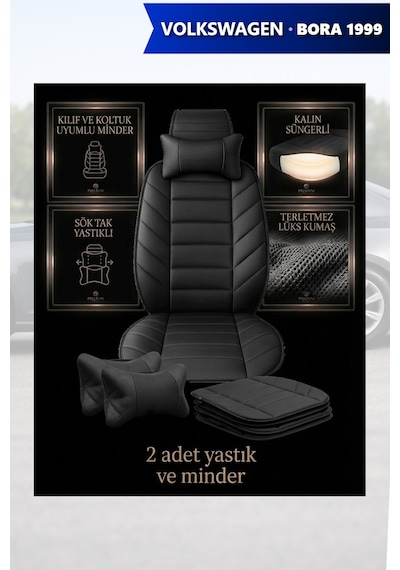 Volkswagen Bora 1999 Uyumlu Lüks Siyah Renk Premium 2 Adet Minder Ve Yastık