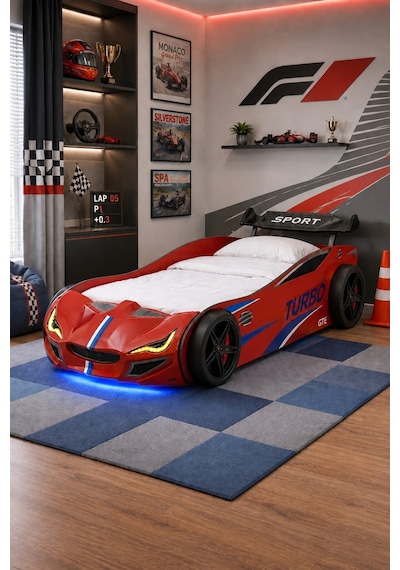 Arabalı Yatak, Turbo Gtı Rüzgarlıklı Ledli Arabalı Çocuk Yatağı, 100x190 Cm - Kırmızı - 1 Adet Comfort Yatak Arabalı Yatak, Turbo Gtı Rüzgarlıklı Ledli Arabalı Çocuk Yatağı, 100x190 Cm - Kırmızı - 1 Adet Comfort Yatak