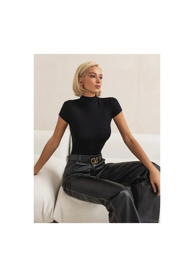 Lirona Fit Kalıp Dik Yaka Body, Terletmez Tesettür Body, İçlik, Zıbın, Ç Siyah