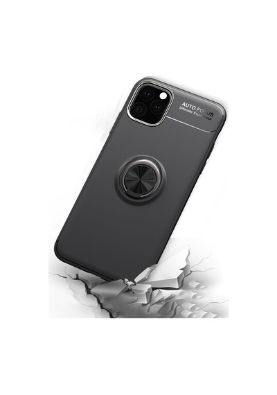 Apple iPhone Uyumlu  Uyumlu 11 Pro Max Kılıf Range Yüzüklü Silikon - Siyah