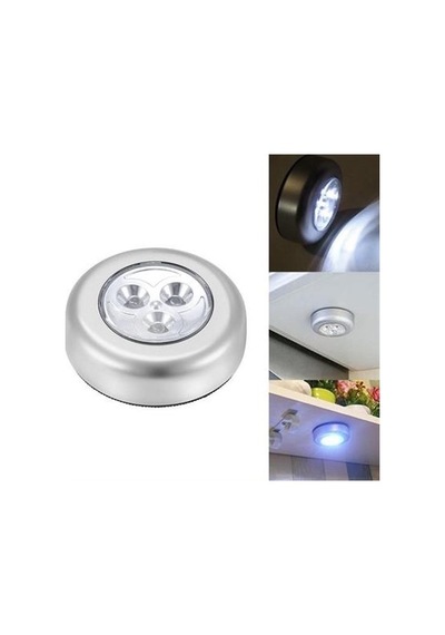 Kablosuz Spot Pilli Dokunmatik Led Lamba 3 Ledli Dolap Lambası Gümüş