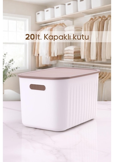 Beyaz Dolap Düzenleyici 20 Lt Kapaklı Saklama Kutusu Sepet Oyuncak Kutusu Organizer