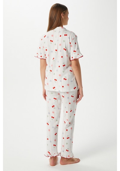 Ritnice Kadın Enda Fırfırlı Kurdela Desen Alt Üst Pijama Takımı