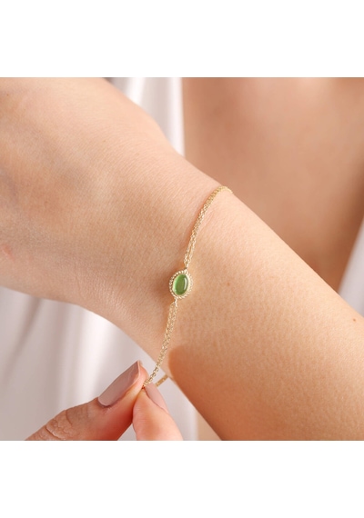 Altın Vintage Bileklik Opal Green Sarı Altın