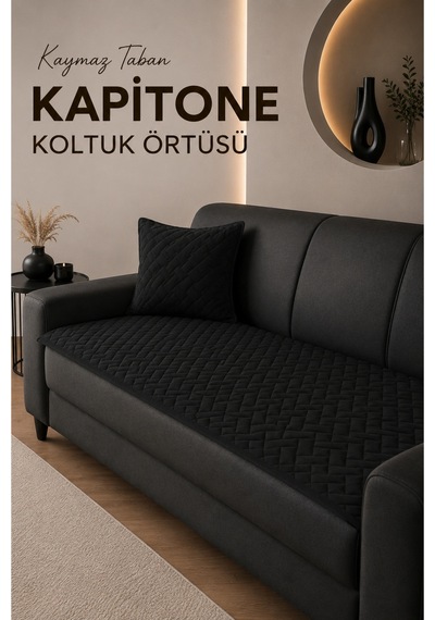 Kaymaz Taban Kapitone Koltuk Örtüsü Çekyat Koruyucu 70x190 Cm Siyah