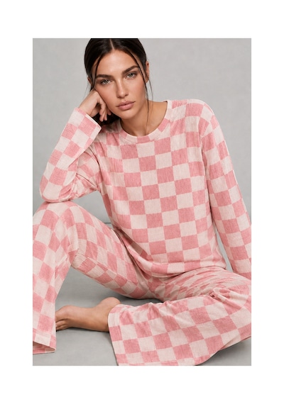 Fit Women Kadın Çizgili Regular Fit Pembe Pijama Takımı 4691