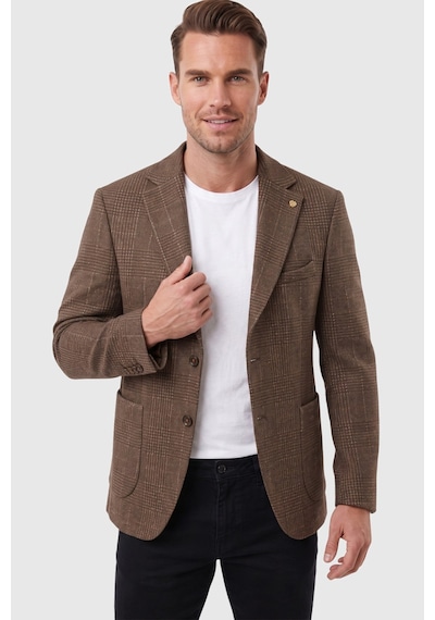 Rizzup Erkek Slim Fit Ekose Kahve Blazer Ceket Astarlı Kışlık Şık Spor Ceket 2702420