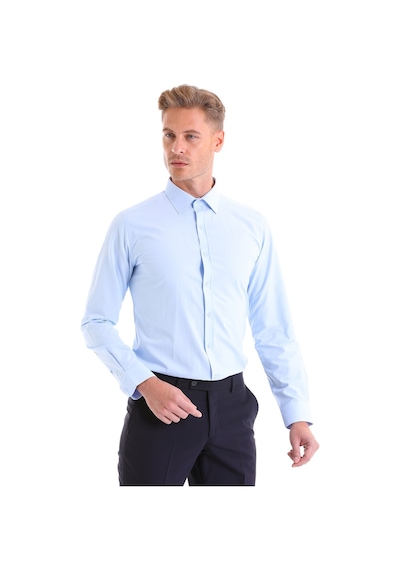 Hatemoğlu Slim Fit Pamuklu Uzun Kollu Erkek Gömlek Açık Mavi