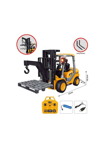Uzaktan Kumandalı Şarjlı Forklift Ful Fonksiyon İş Makinesi Forklift Oyuncak Sarı