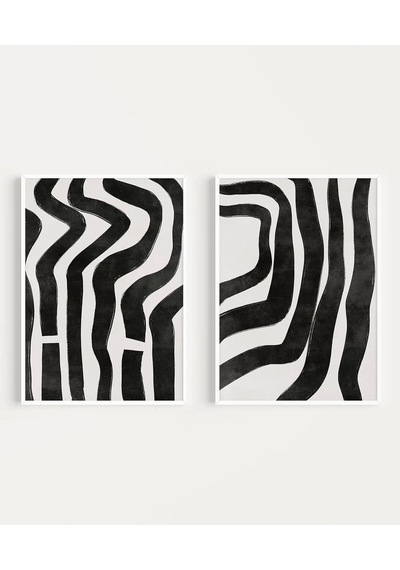 Çerçevesiz Poster Monokrom Zebra Çizgileri 2'li