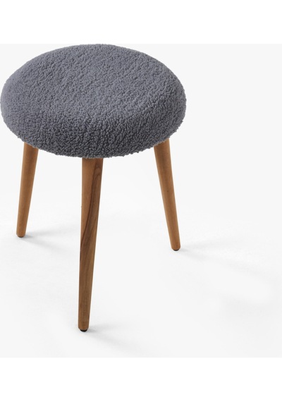 Modern Ahşap Ayaklı Teddy Kumaş Tabure Makyaj Masası & Ayak Dinlendirme Elegant Gri Gri