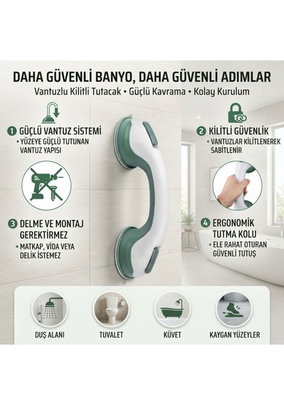 Düşme Ve Kayma Önleyici Banyo Tuvalet Vantuzlu Kilitli Tutacak Çok Renkli