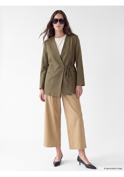 Lcw Modest Haki Kruvaze Yaka Bağlamalı Oversize Kadın Blazer Ceket