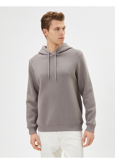 Koton Basic Kapşonlu Sweatshirt Uzun Kollu Ribanalı Gri 4sam70001mk Gri