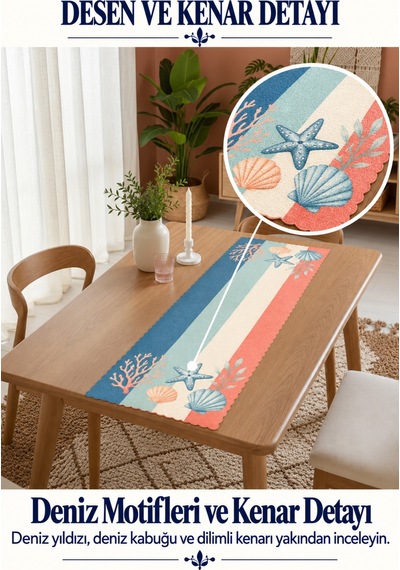 Vivanni Home Yıkanabilir Dikdörtgen Runner Günlük Kullanıma Uygun, Pratik Ve Uzun Ömürlü Deniz Model