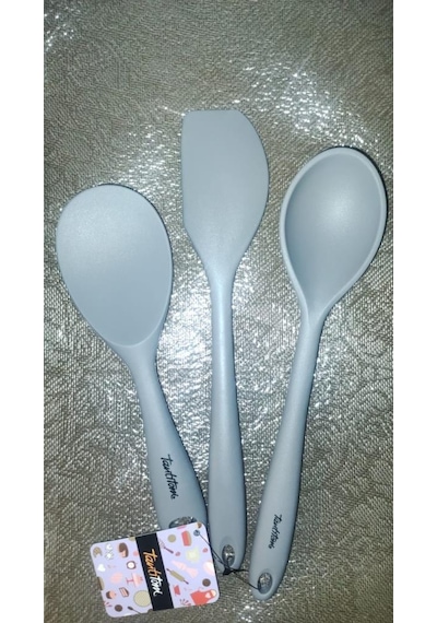 Tantitoni 3 Silikon Büyük Kaşık,pilav Ve Spatula Seti Gri Renk Gri