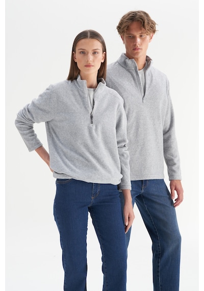 AC&Co / Altınyıldız Classics Anti-Pilling Tüylenme Yapmayan Bato Yaka Erkek Polar Sweatshirt - Gri Melanj