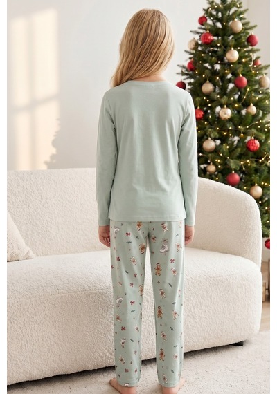 Siyah İnci Yılbaşı Temalı Pamuklu Likralı Örme Pijama Takım26241180 Yeşil