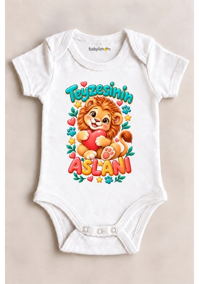 Babylimon Teyzesinin Aslanı Beyaz Kısa Kollu Çıtçıtlı Bebek Zıbını Beyaz - 930083823 Beyaz
