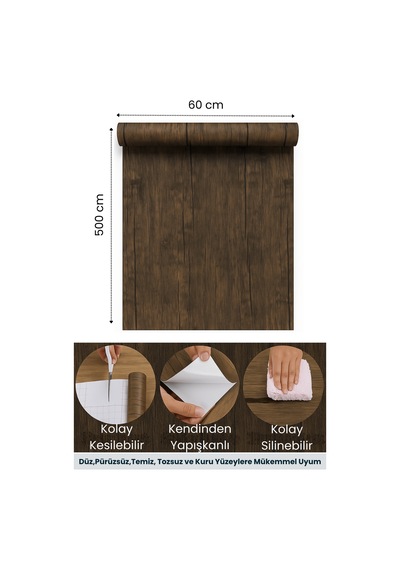 Technojet Premium Seri Kendinden Yapışkanlı Ahşap Desenli Pvc Kaplama 60cmx500cm