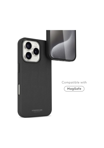 Vonmahlen Apple Uyumlu iPhone 16 Pro Max Deri Görünümlü Magsafe Kılıf Siyah