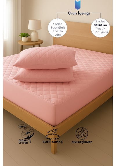 %100 Pamuk Set Renkli Alez Kapitone Sıvı Geçirmez Set - Pembe %100 Pamuk Set Renkli Alez Kapitone Sıvı Geçirmez Set - Pembe