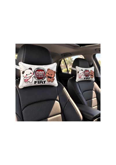 Bubblyo Fiat Temalı Dekoratif Oto Yastığı Sevimli Çift Tasarım Beyaz Beyaz