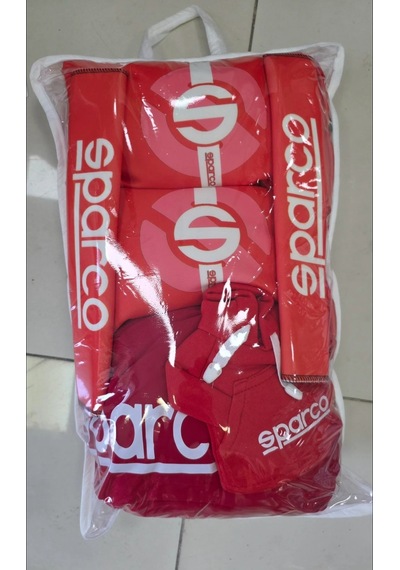 Kırmızı Sparco Süper Set Dörtlü Servis Kılıfı + İkili Yastık Ve Kemer Kılıfı +vites Poları