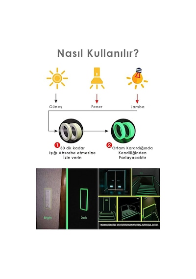 Özel Üretim Suya Dayanıklı Karanlıkta Işık Veren Merdiven Ev Bahçe 4 Metre Fosforlu Yeşil Şerit Bant