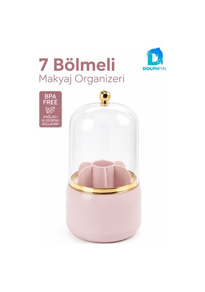 7 Bölmeli Kapaklı Makyaj Organizeri Fırça Ruj Kozmetik Düzenleyici Pembe