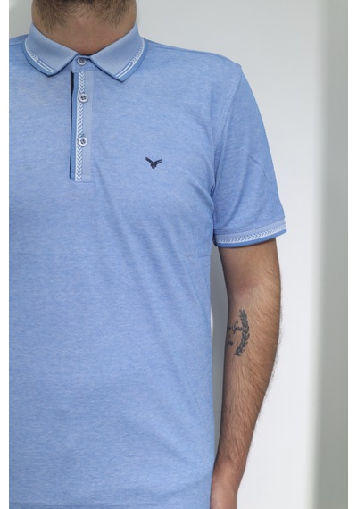Dmctekstil Santa Erkek Düz Spor Kesim Rahat Kalıp Polo Yaka T-shirt Açık Mavi