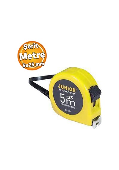 Metal Metre 5 M X 25 Mm Şerit Metre Beyaz Renk Düğmeli Ölçüm Ölçme Bükülebilir 0 - 300 MM