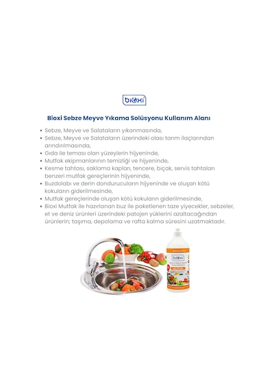 Bioxi Sebze Meyve Yıkama Solüsyonu 1 Lt/hipokloröz Asit Hocl Bazlı Alkolsüz