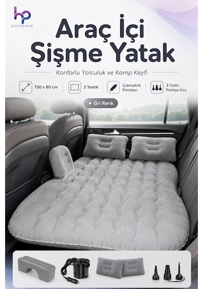 Araç İçi Şişme Araba Yatağı Kamp Seyahat Oto Arka Koltuk Yatağı Gri